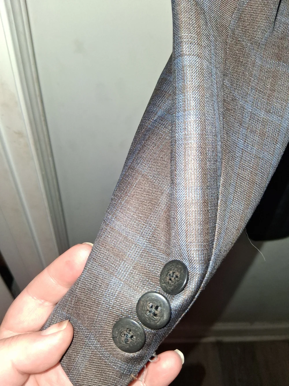 Men's Brown Plaid Sport Coat with Blue Windowpane